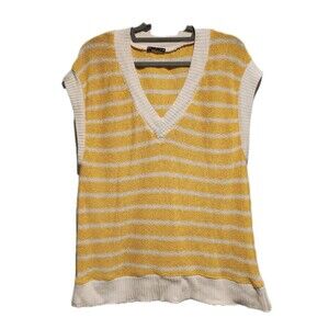 Zara Yellow V-Neck Striped Oversized Knitted Tank Vest, Size L